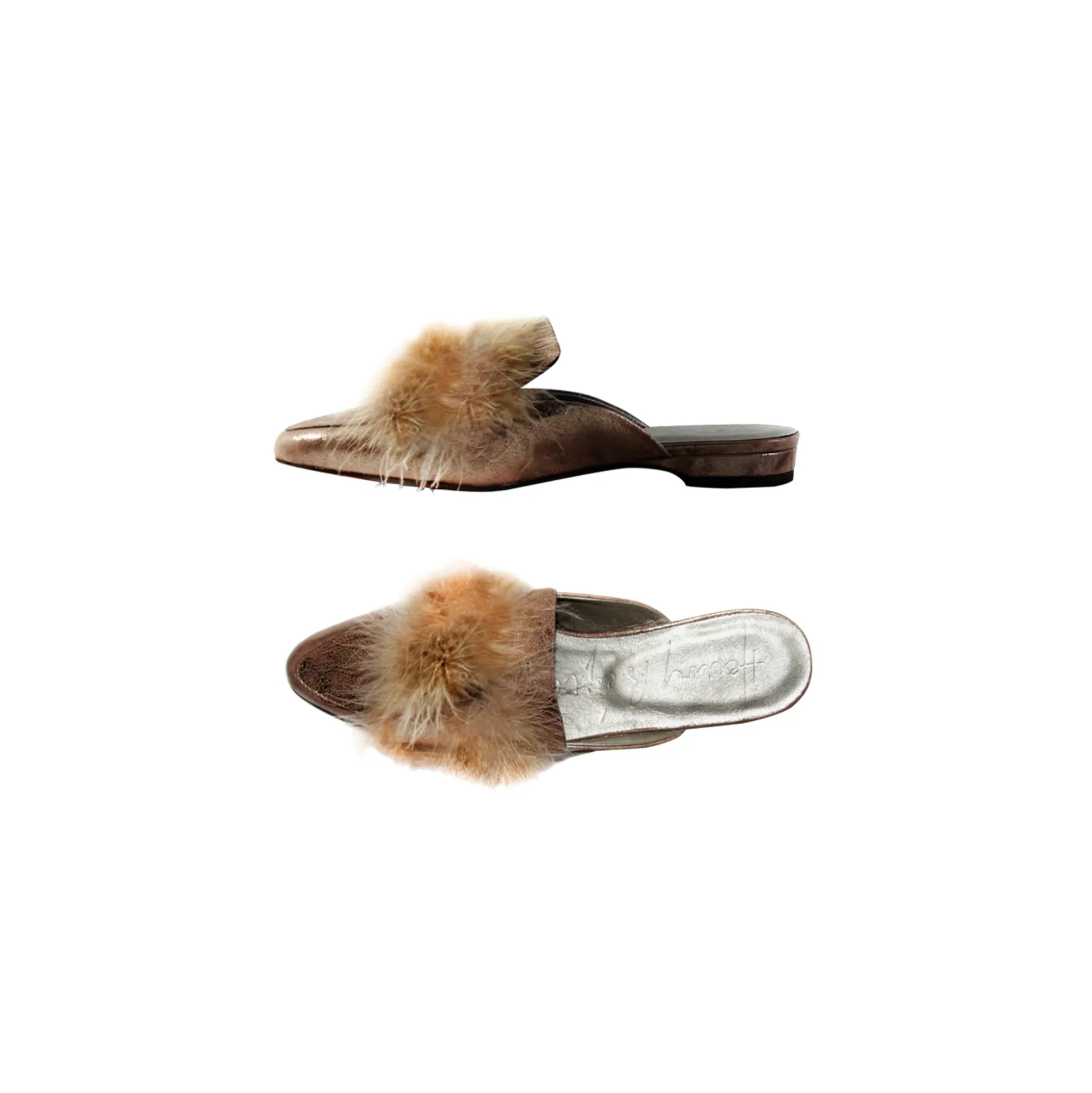 Feather Mules Metal Wash Nude