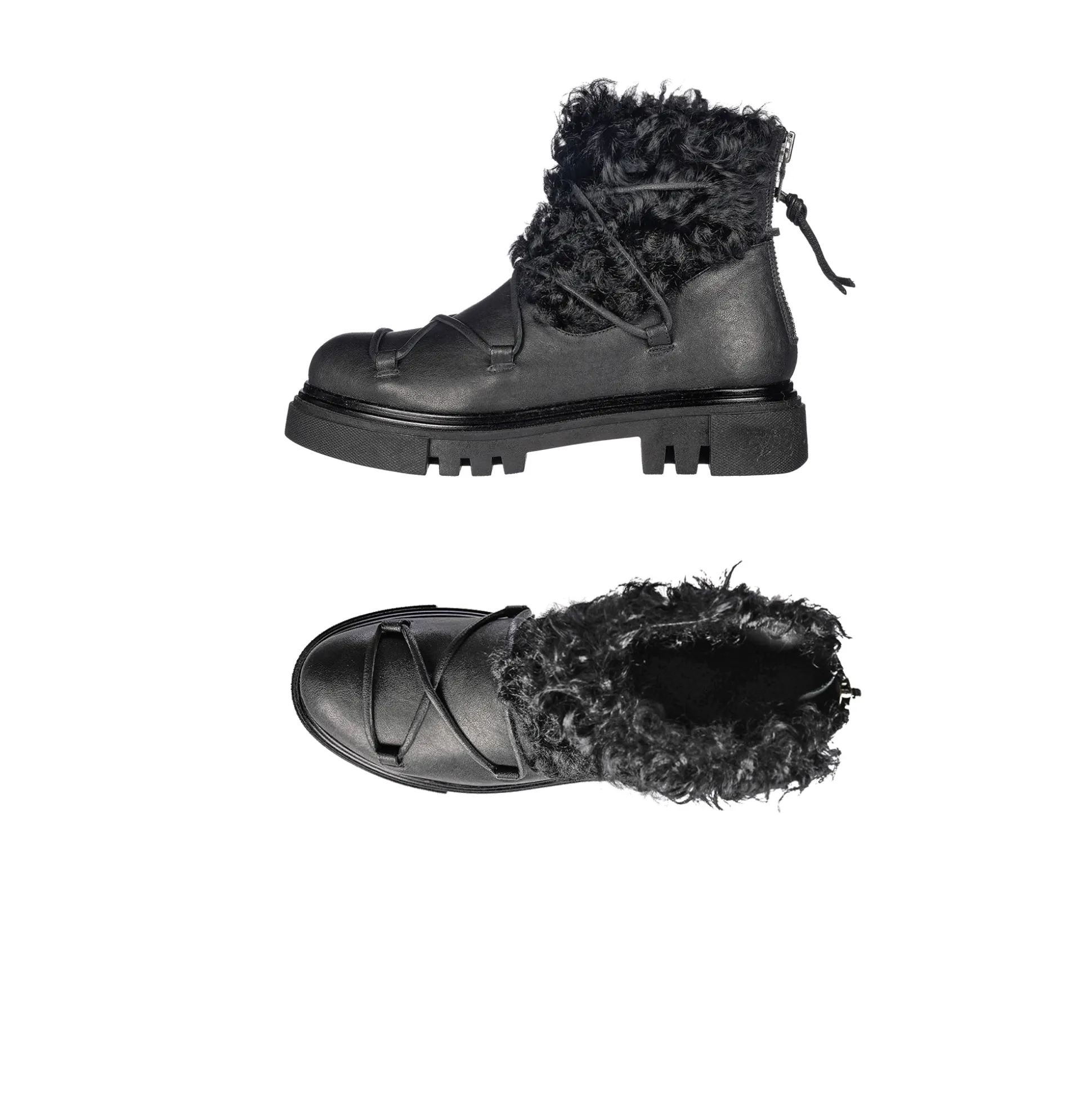 Fur Ankle Boot Old Iron Black