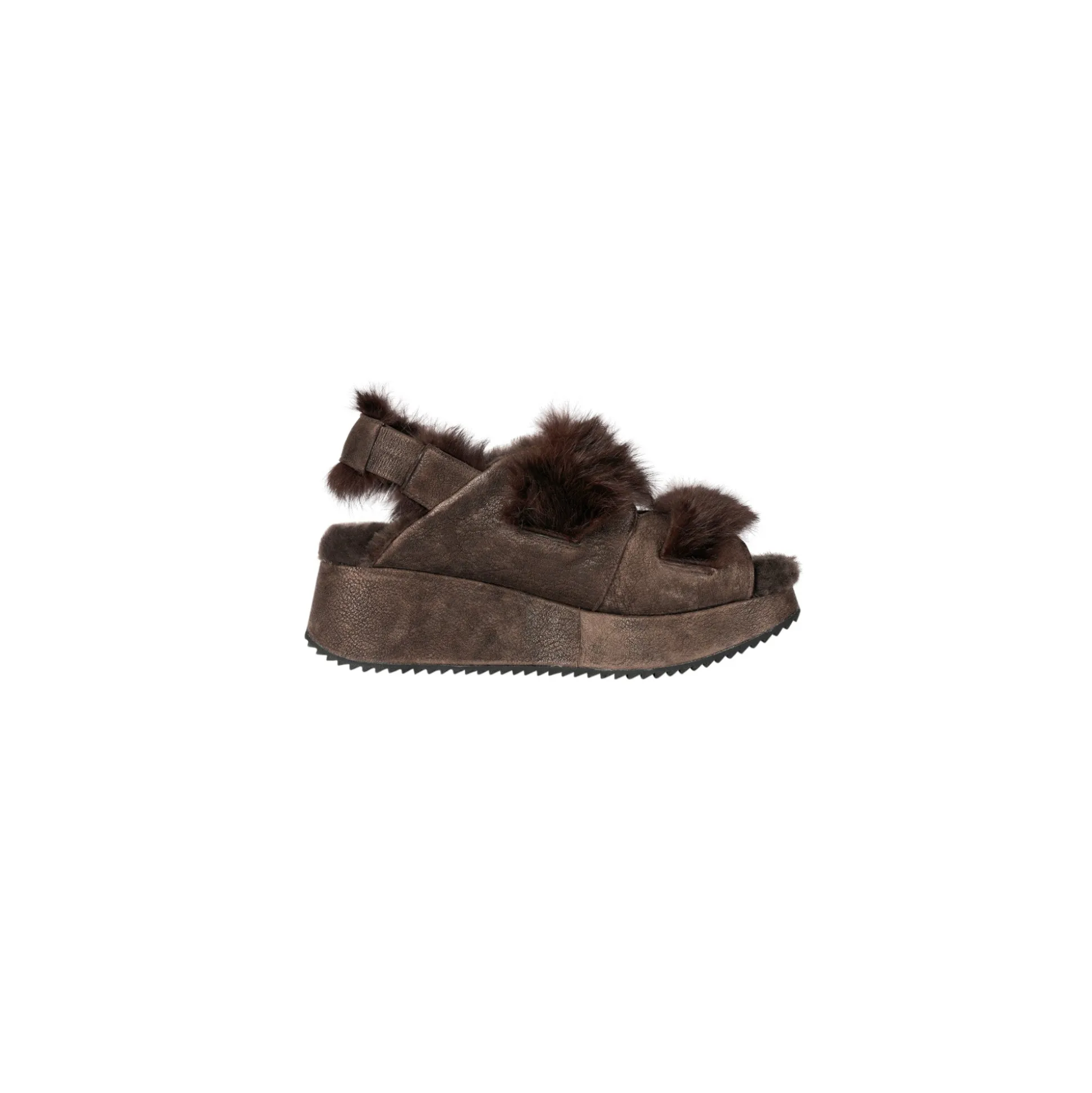 Fur Sandal Grattato Dark Brown