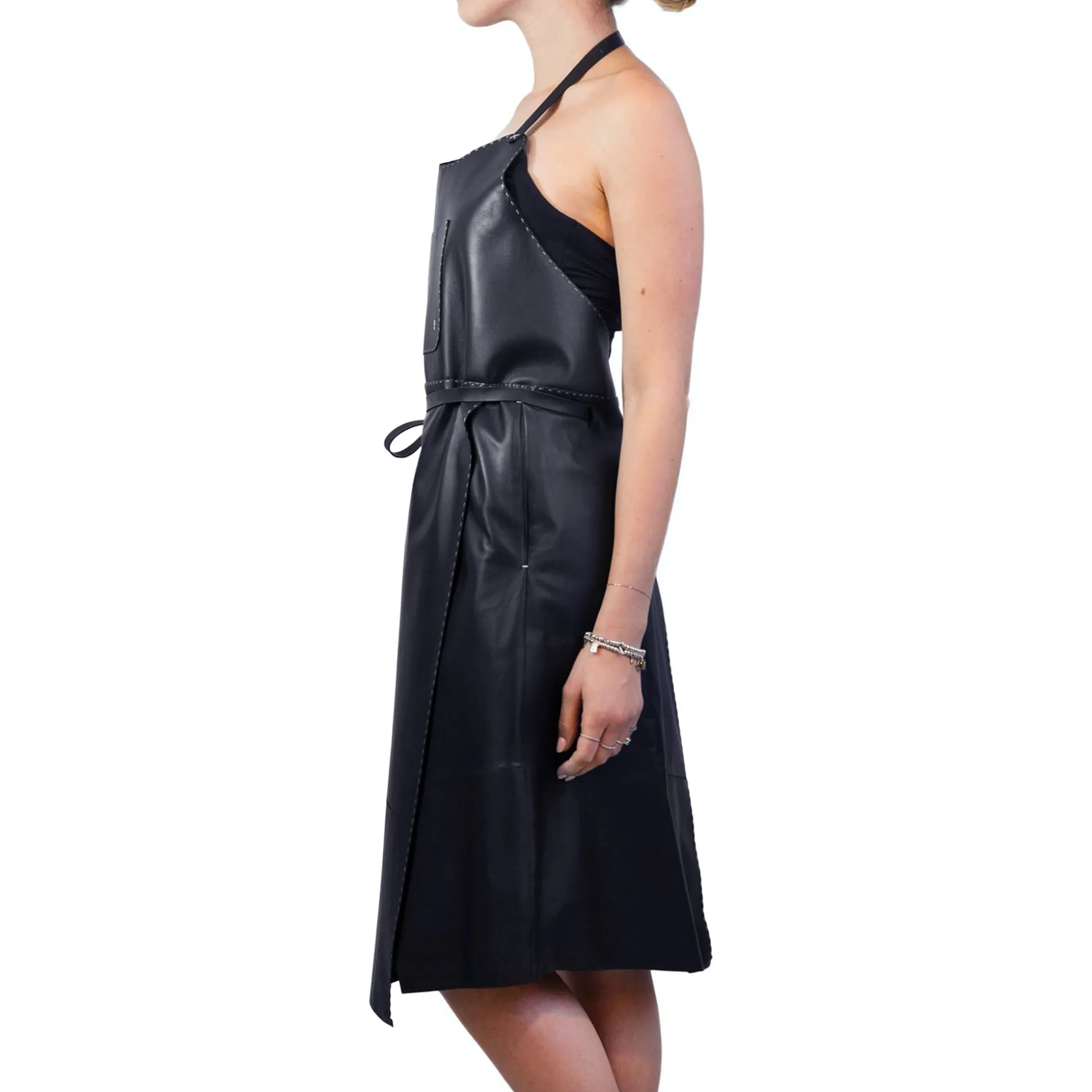 Leather Apron Dress Black