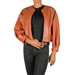 Leather Bomber Jacket Brandy