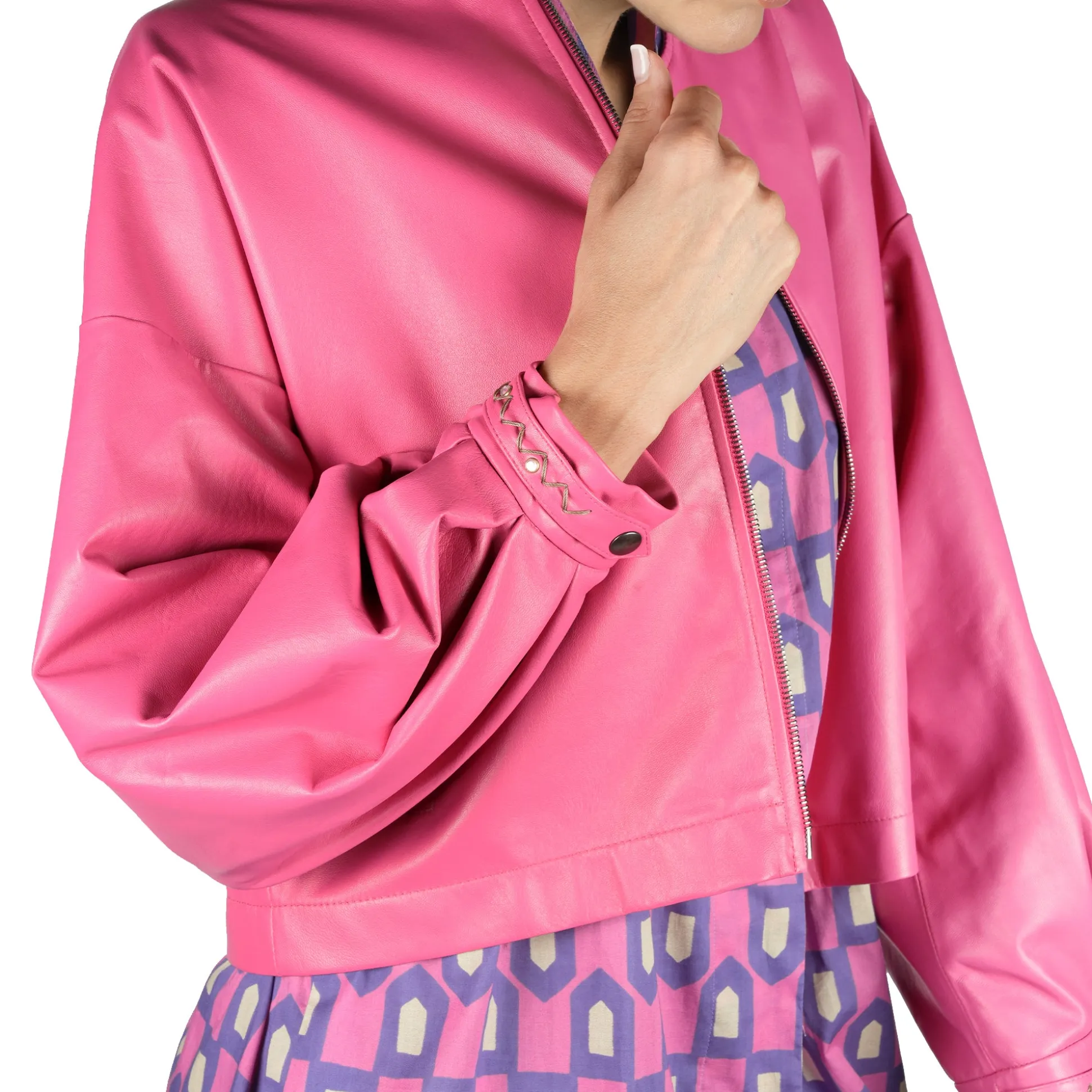 Leather Bomber Jacket Fuchsia