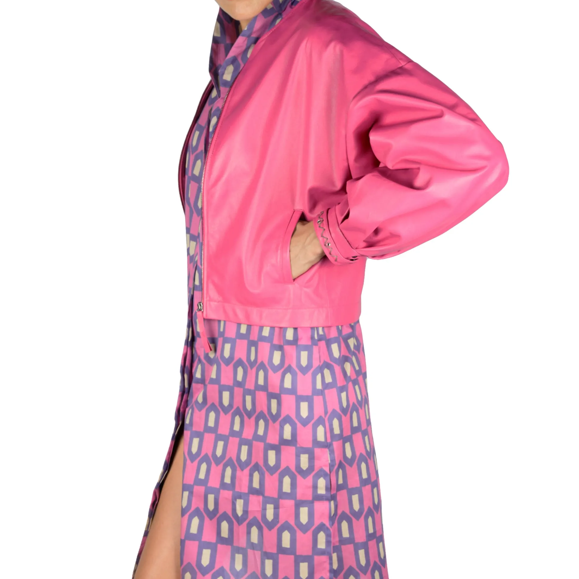 Leather Bomber Jacket Fuchsia