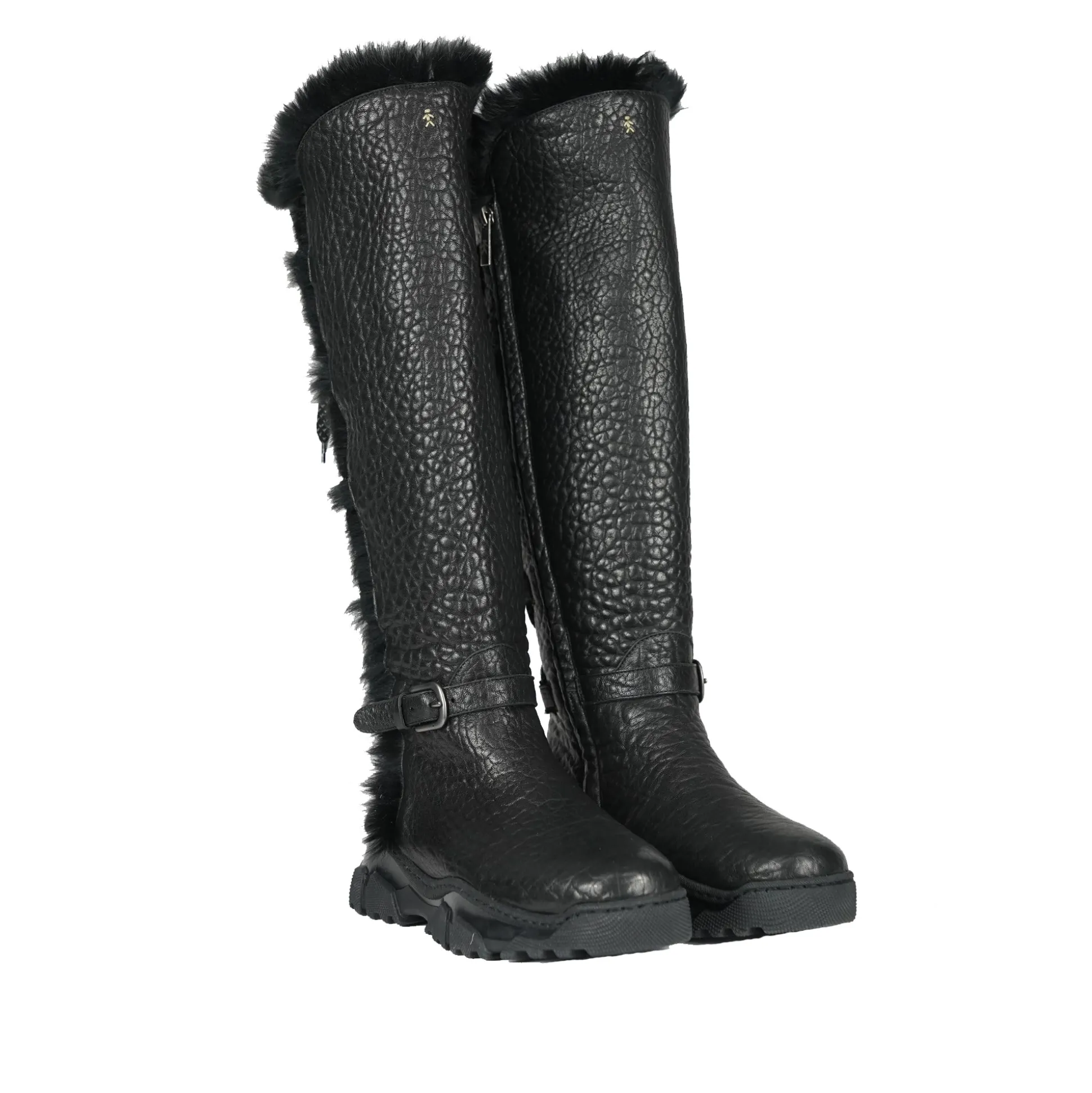 Leather Shearling Knee Boot Black