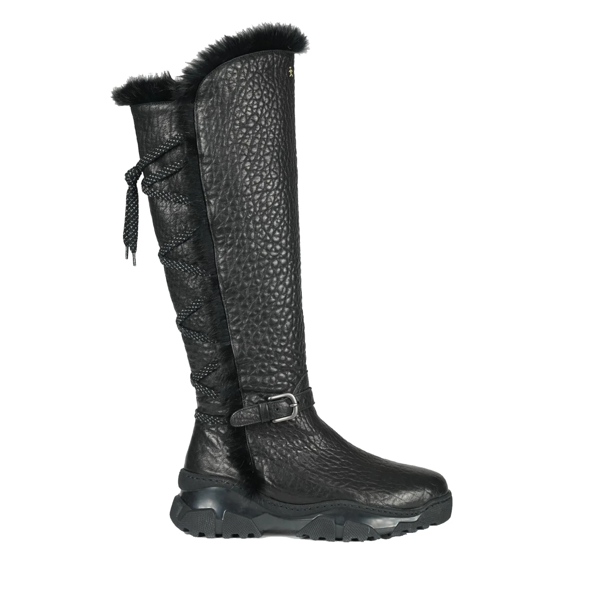 Leather Shearling Knee Boot Black