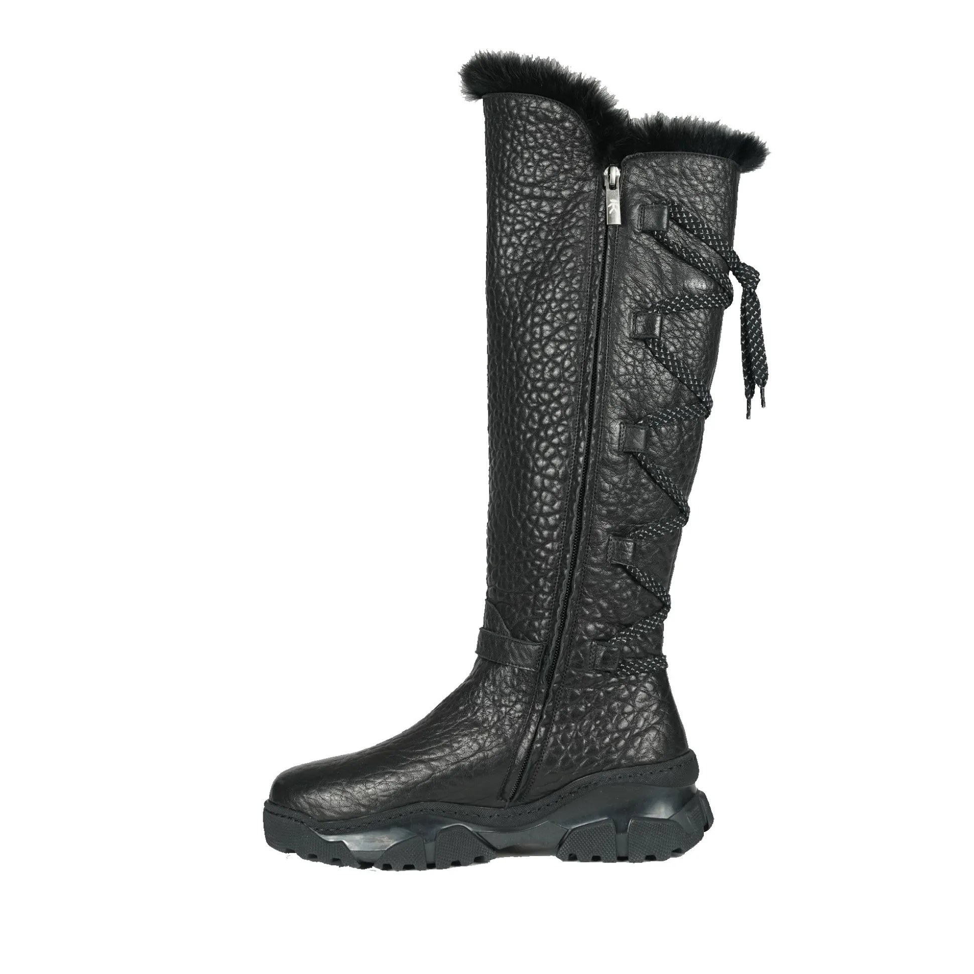 Leather Shearling Knee Boot Black