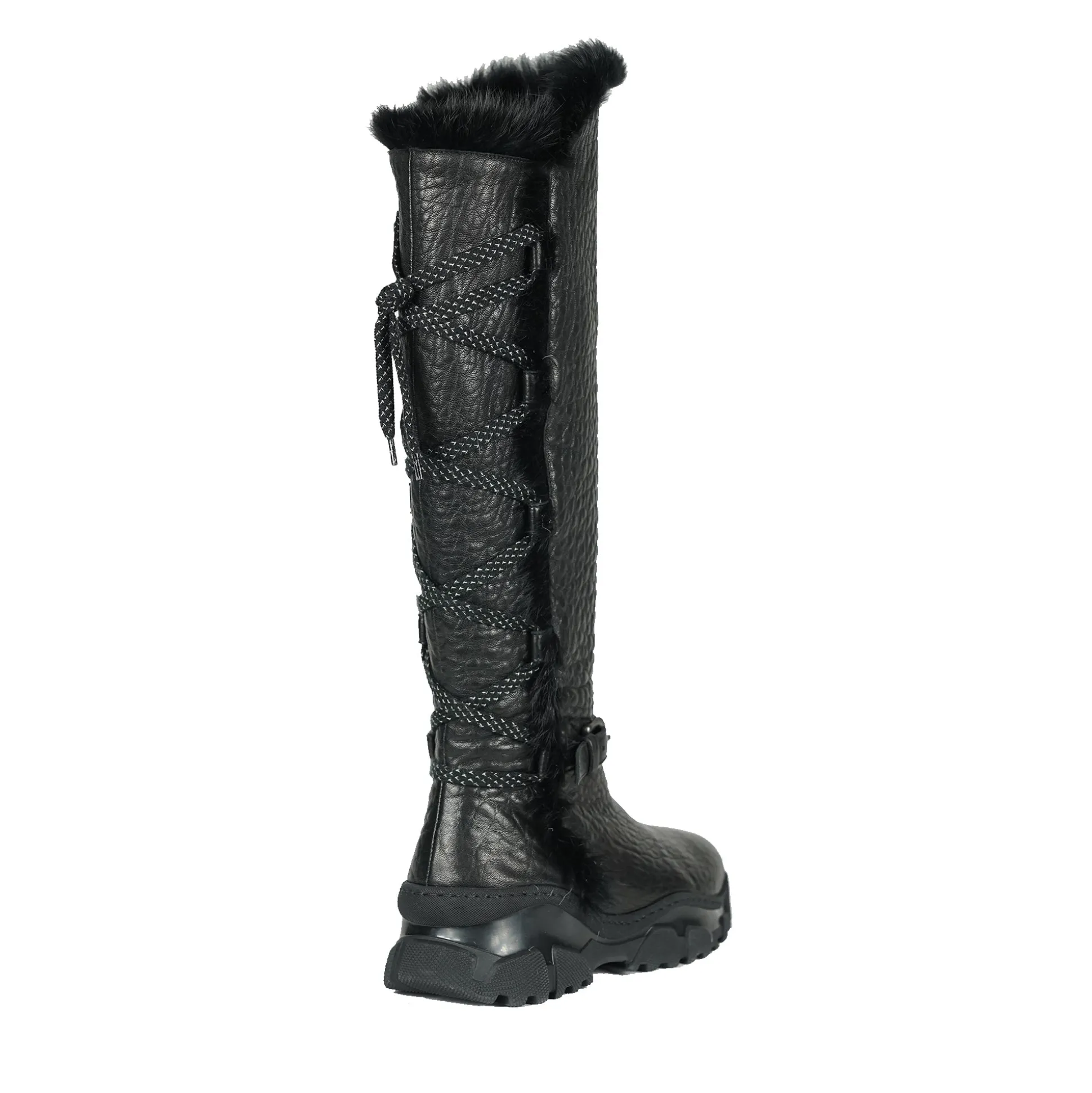 Leather Shearling Knee Boot Black