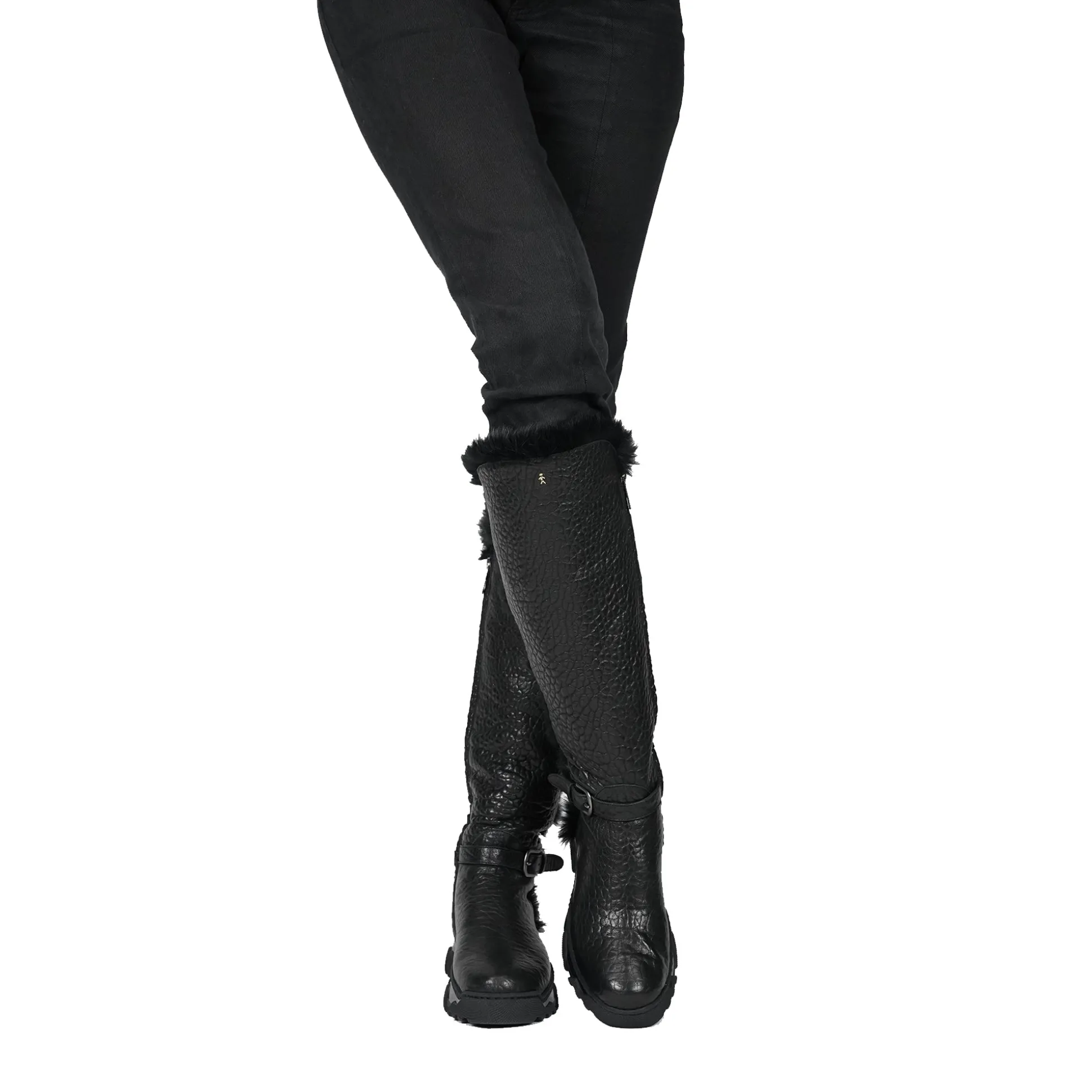 Leather Shearling Knee Boot Black