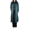 Long Reversible Shearling Coat Teal