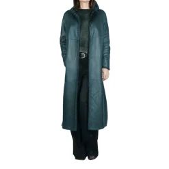 Long Reversible Shearling Coat Teal