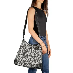 Minerva L Fabric Tessuto Geometrico White / Black