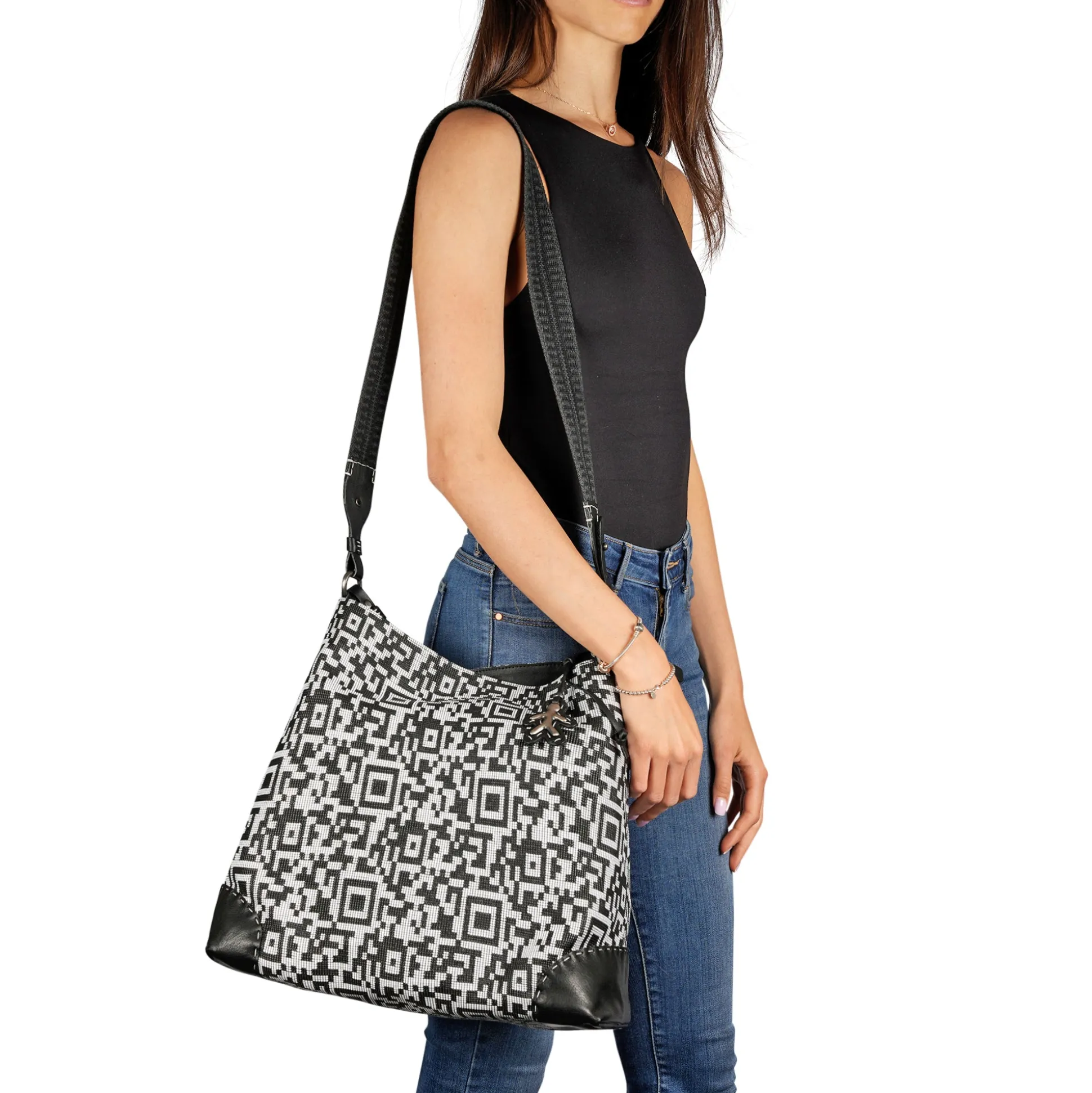 Minerva L Fabric Tessuto Geometrico White / Black