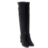 Over-the-knee Heeled Boot Stretch Camoscio Black