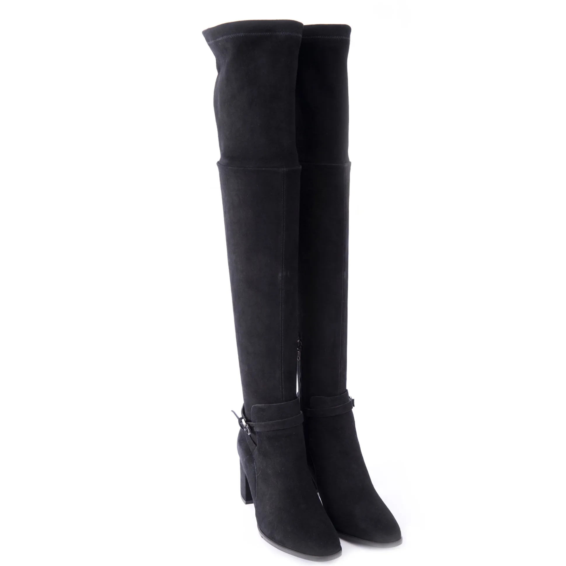 Over-the-knee Heeled Boot Stretch Camoscio Black