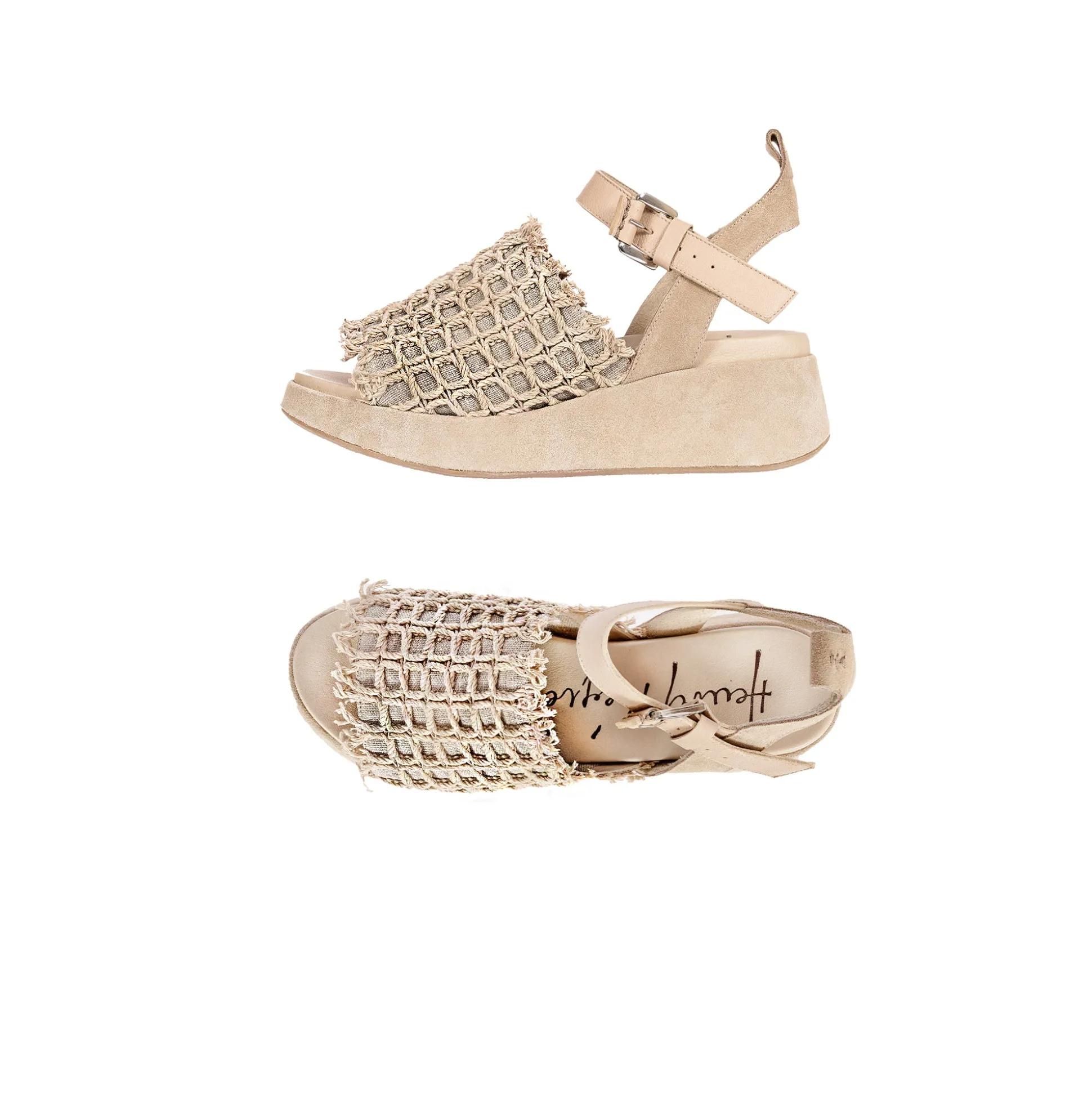 Platform Sandal Crochet Beige