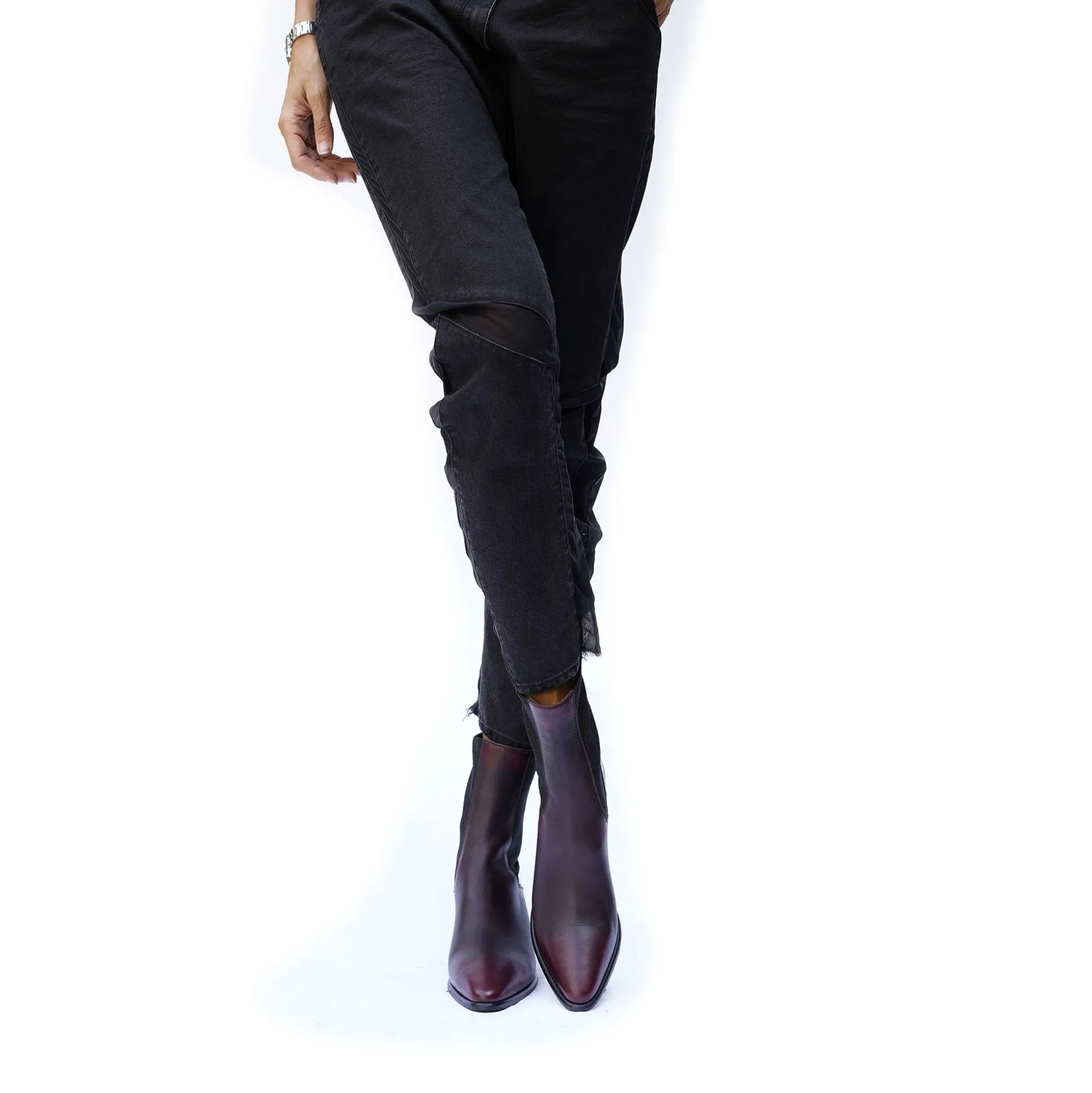 Point-Toe Western Bootie Burgundy