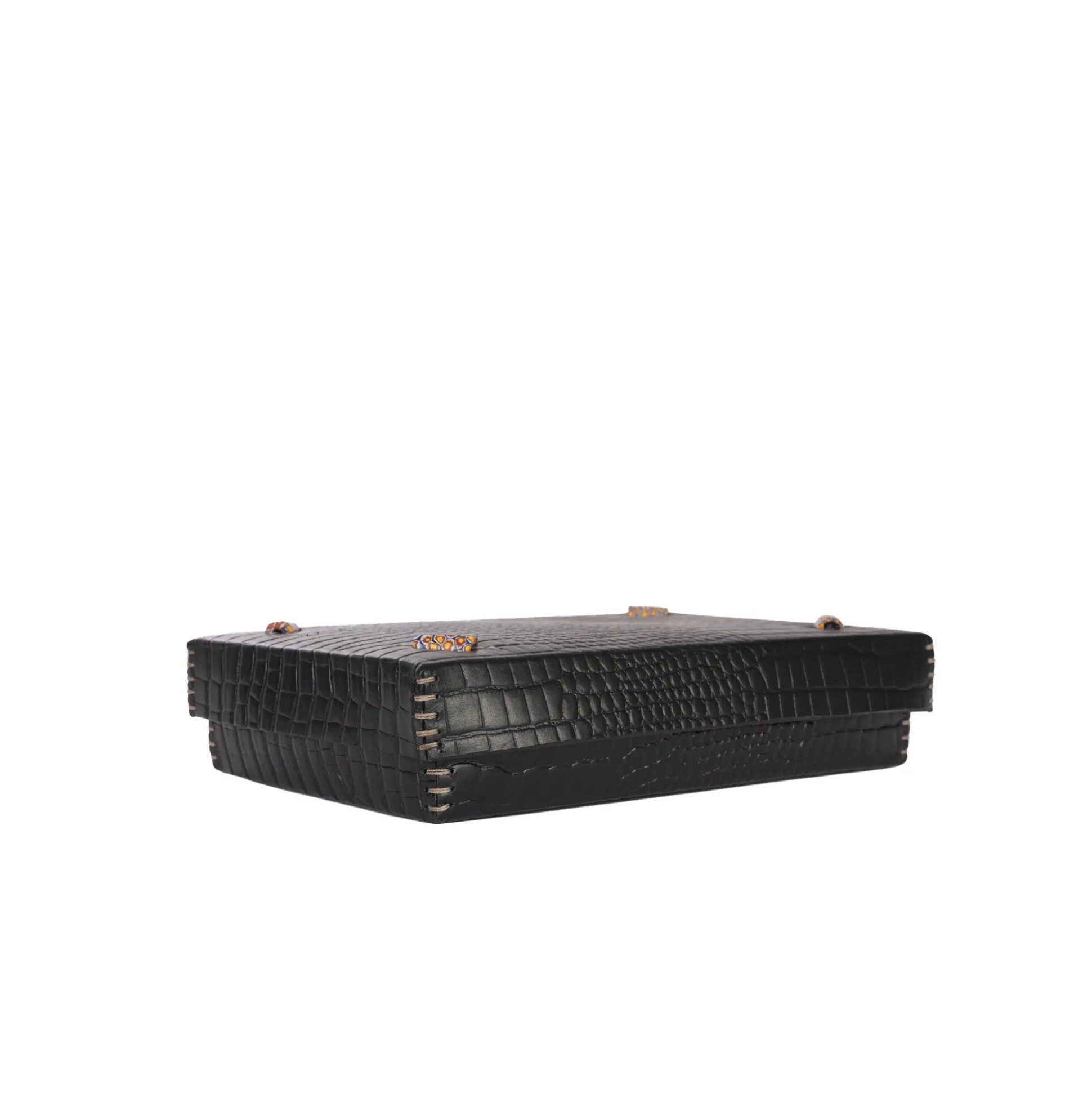 Rectangular Printed Crocodile Leather Box Dado Murrine Black
