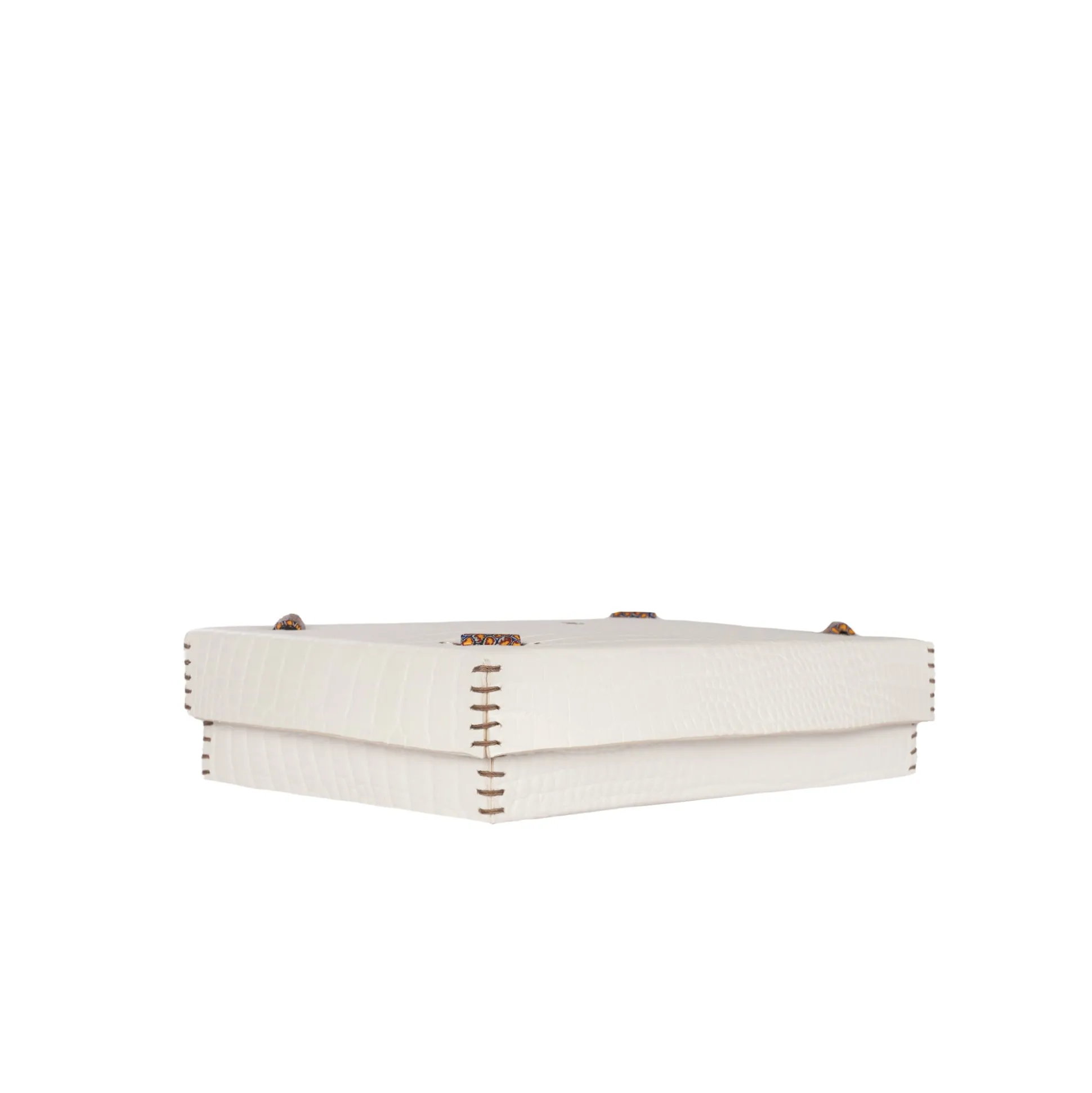 Rectangular Printed Crocodile Leather Box Dado Murrine White