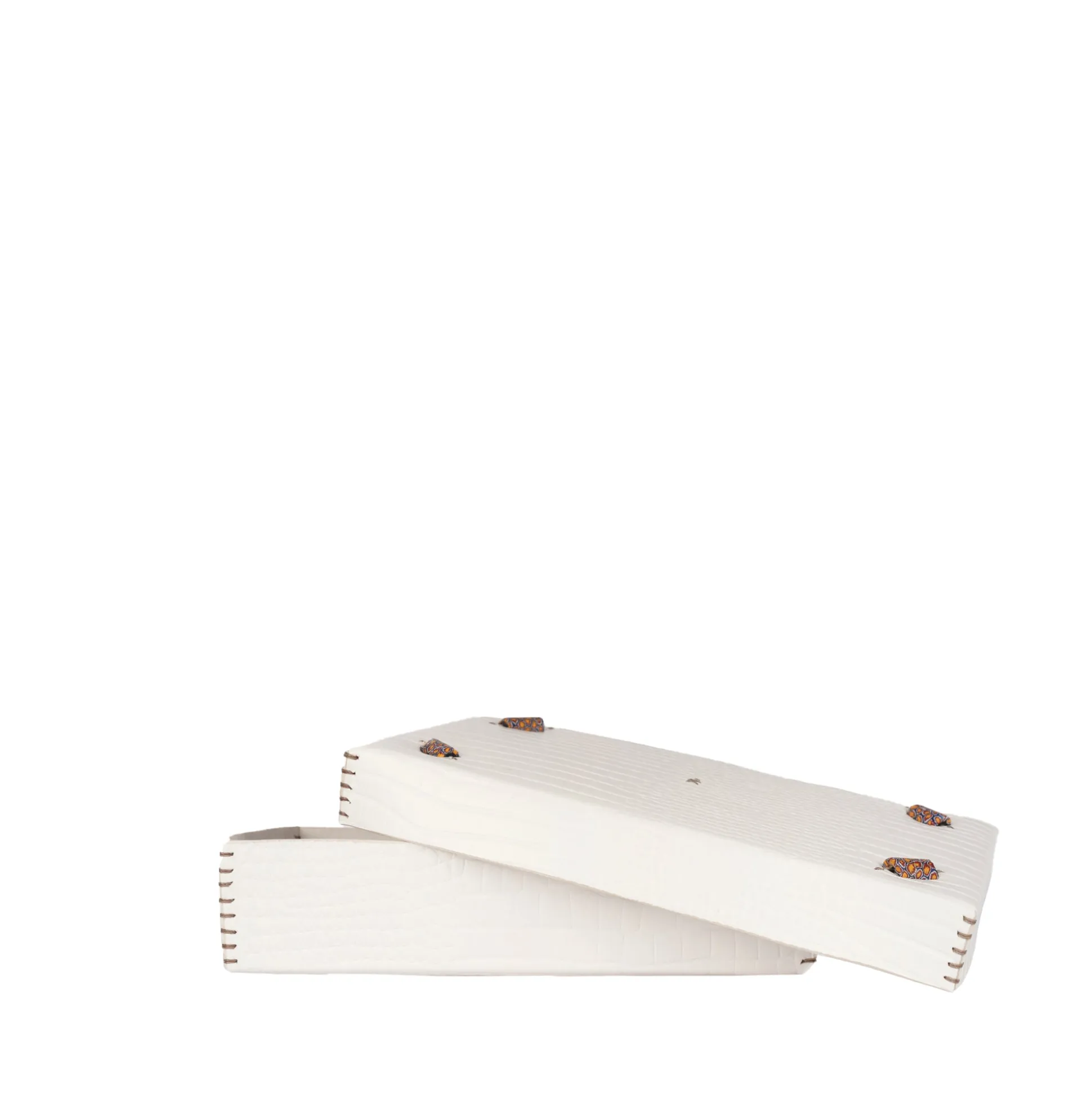 Rectangular Printed Crocodile Leather Box Dado Murrine White