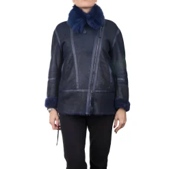 Shearling Fur Intarsia Jacket Electric Blue