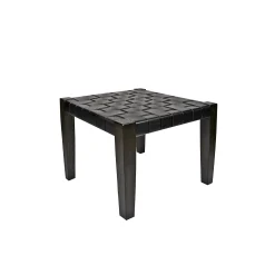 Square Short Stool Leather Black