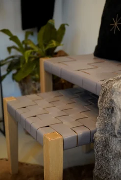 Square Short Stool Leather Grey