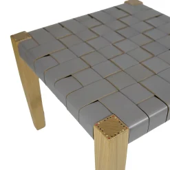 Square Short Stool Leather Grey