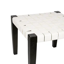 Square Short Stool Leather White