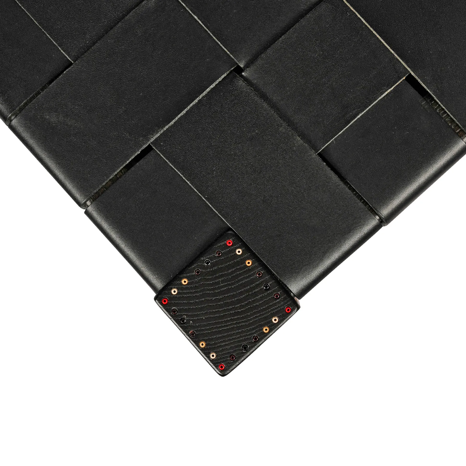 Square Short Stool Leather Black