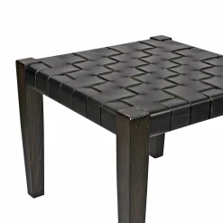Square Short Stool Leather Black