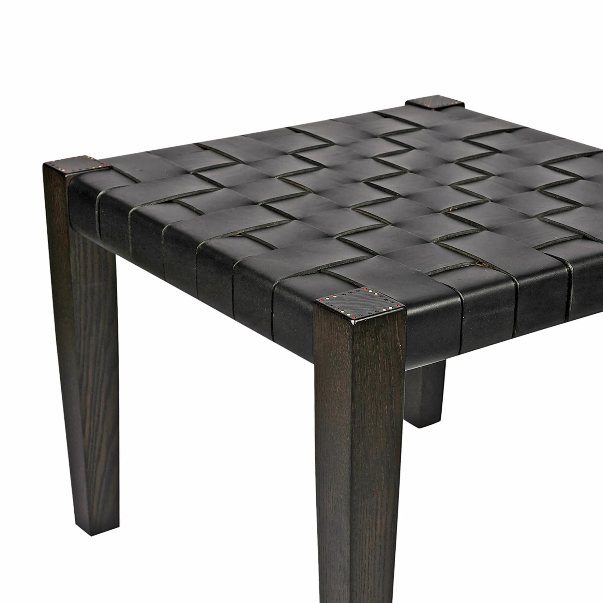 Square Short Stool Leather Black