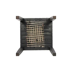 Square Short Stool Leather Black