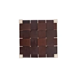 Square Stool Leather Dark Brown