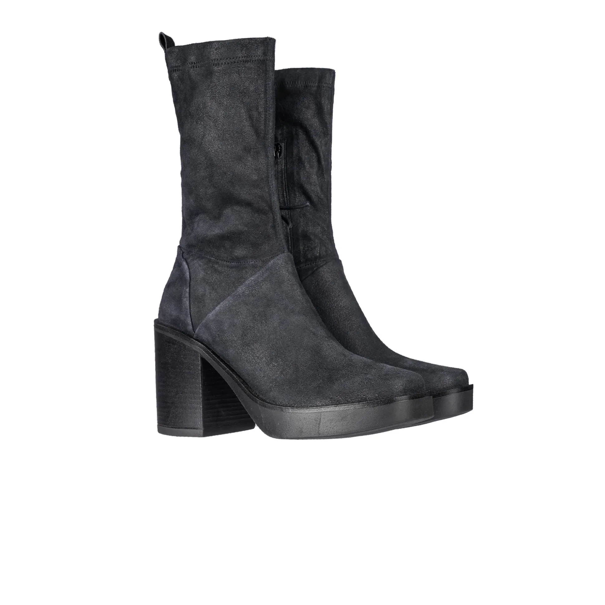 Square Toe Bootie Stretch Suede Deep Blue