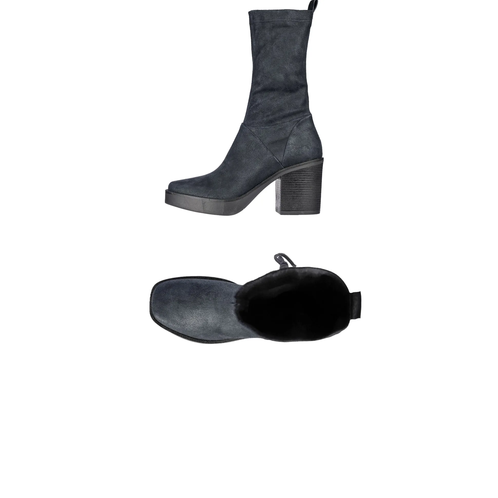 Square Toe Bootie Stretch Suede Deep Blue