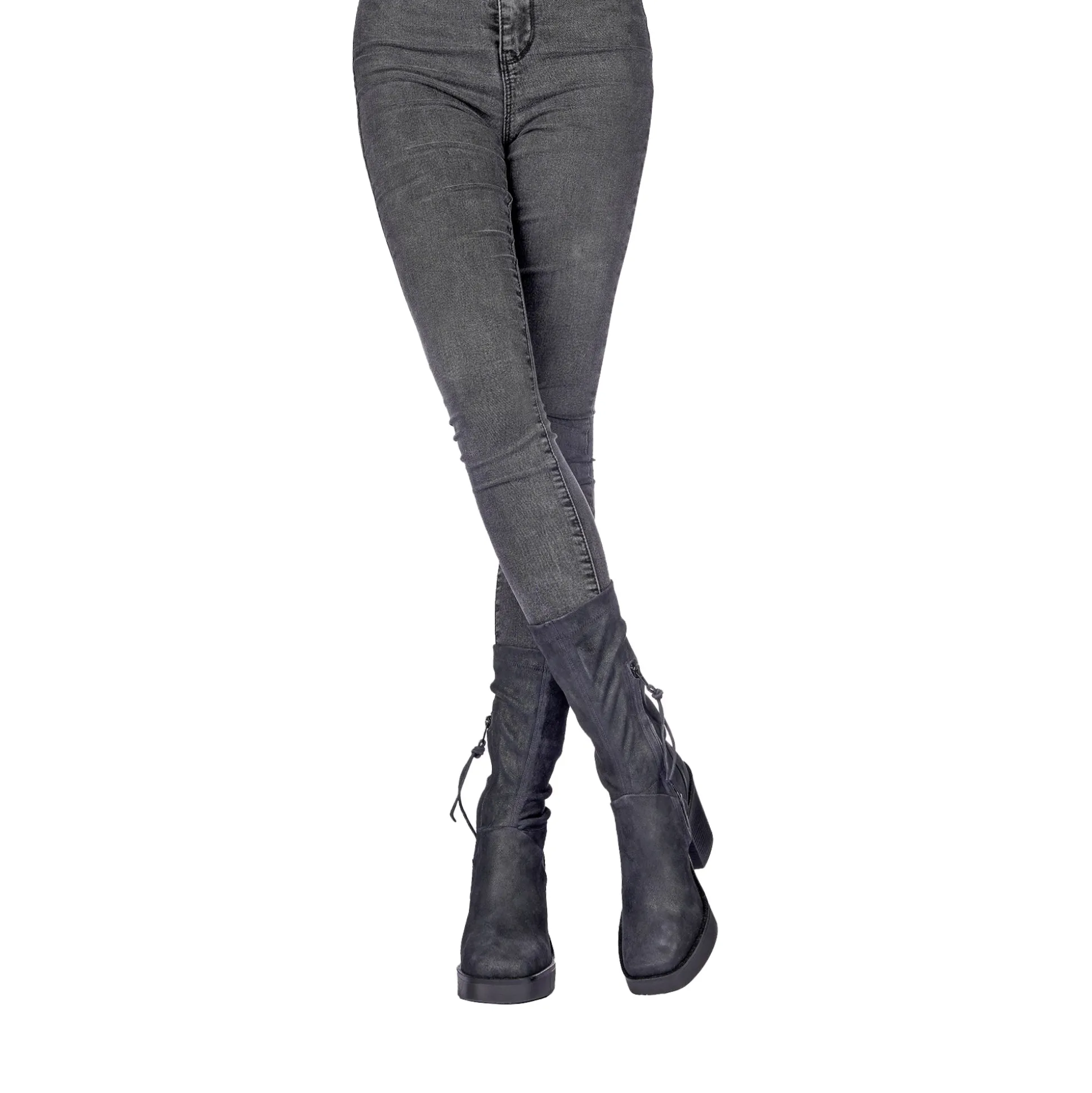 Square Toe Bootie Stretch Suede Deep Blue