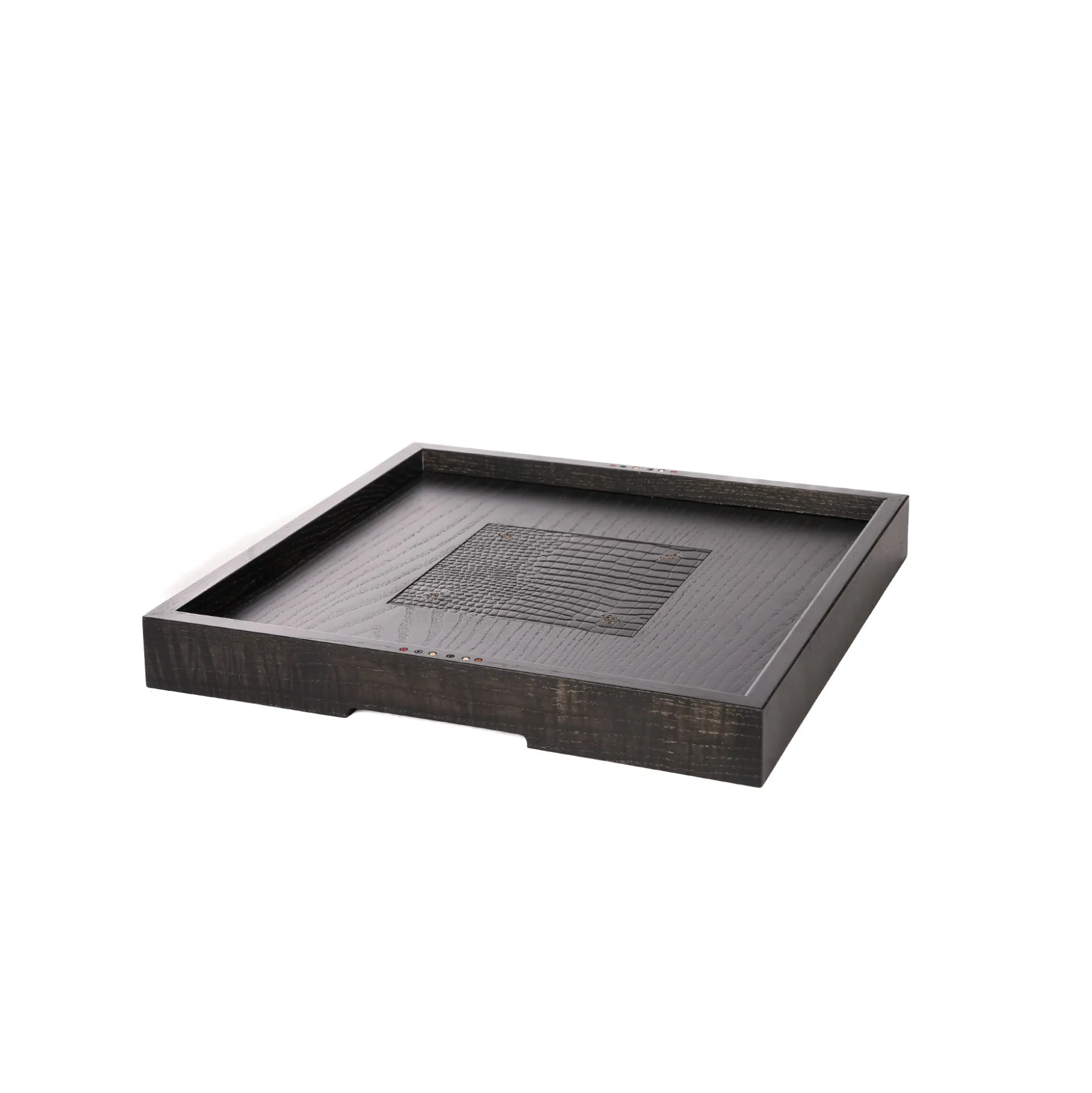 Square Wood Tray Printed Crocodile Black
