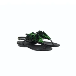 Thong Sandal Flowers Green Ranch Black